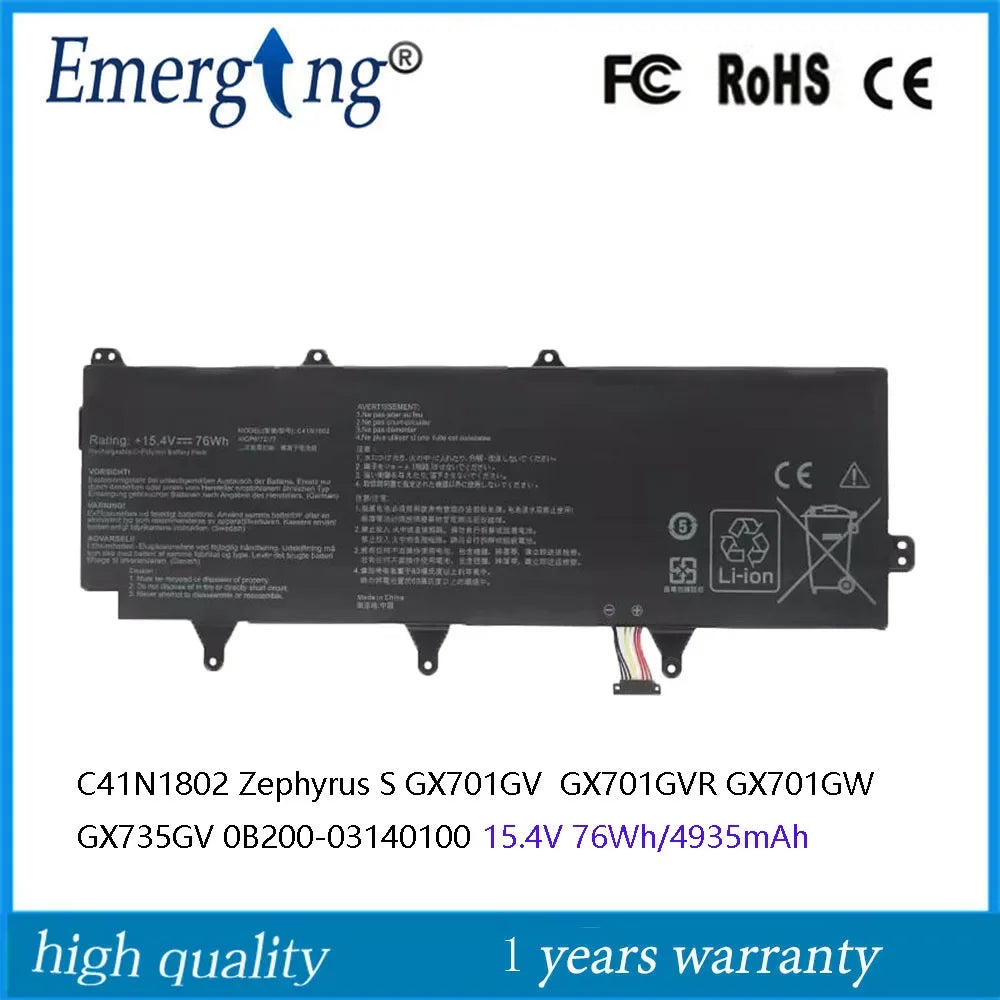 15.4V 76Wh Laptop Battery C41N1802 For ASUS ROG Zephyrus S GX701GV  GX701GVR GX701GW GX701GWR 	GX701GV-EV016T GX735GV GX735LXS