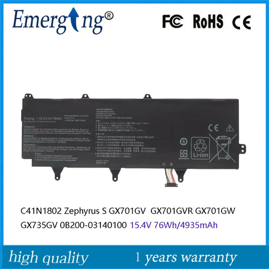 15.4V 76Wh Laptop Battery C41N1802 For ASUS ROG Zephyrus S GX701GV  GX701GVR GX701GW GX701GWR 	GX701GV-EV016T GX735GV GX735LXS