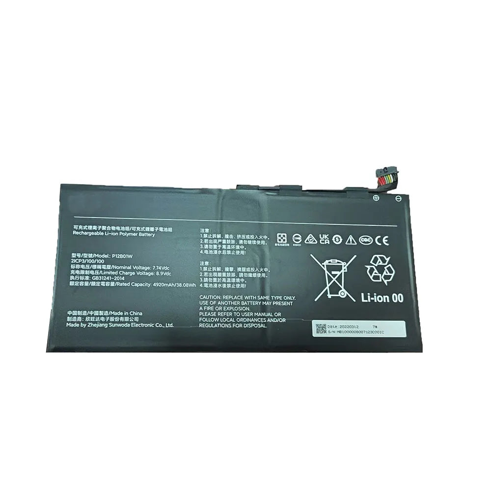 7.74V 38.08Wh New P12B01W Laptop Battery  For Xiaomi  Book S 12.4 MIT2205-AA