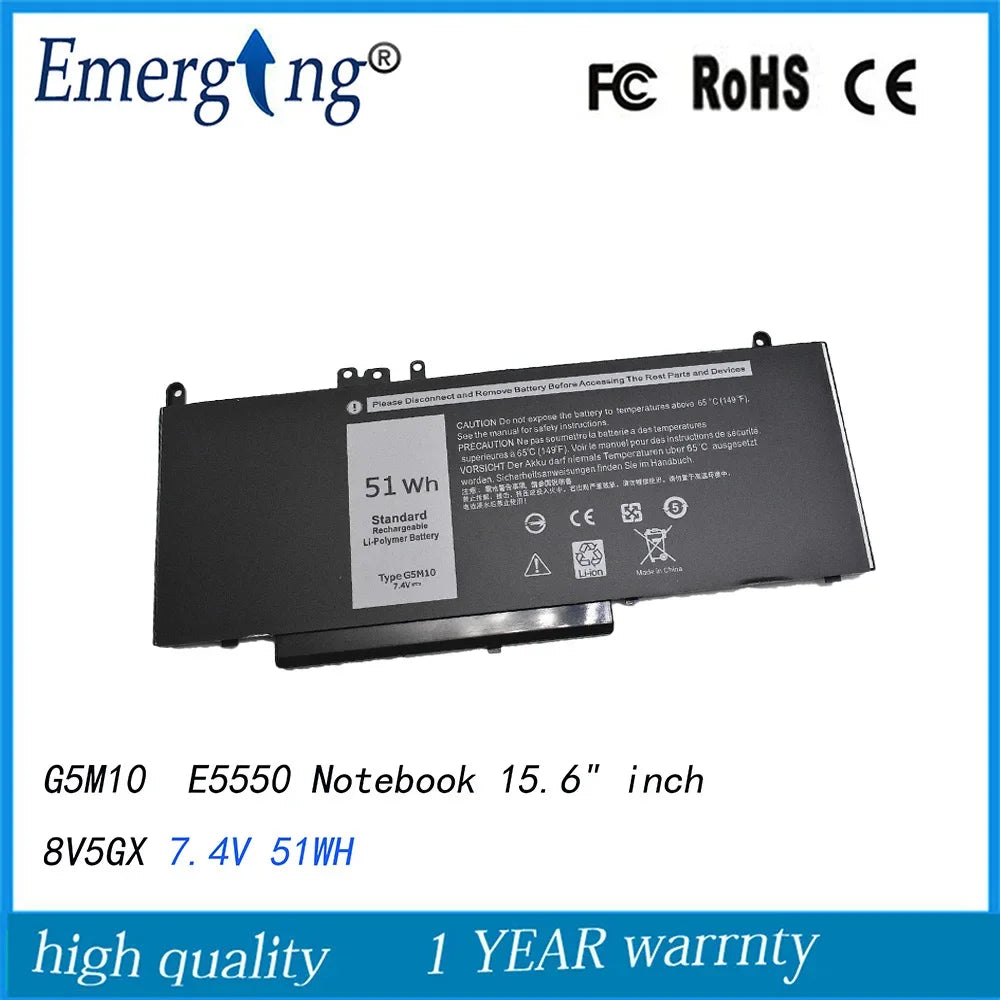 7.4V 51WH New  G5M10 Laptop Battery for Dell Latitude 3150 E5250 E5450 E5550 Notebook 15.6" inch 8V5GX G5M10