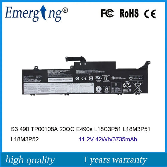 11.2V 42Wh L18M3P51 Battery for Lenovo ThinkPad E490S E480S S3 TP00108A 20QC 02DL002 L18C3P51 L18M3P52 L18L3P51