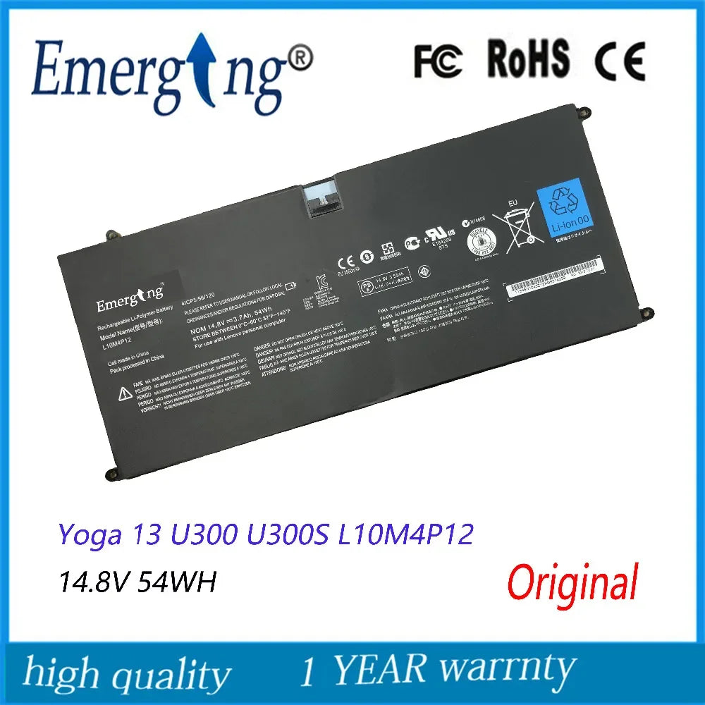 14.8V 54Wh New  Original  Laptop Battery for Lenovo LENOVO IdeaPad Yoga 13 U300 U300S L10M4P12