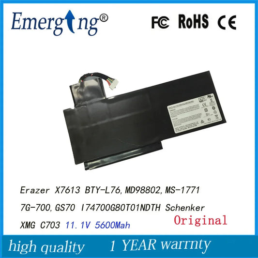 11.1V BTY-L76 New Laptop Battery For MSI Erazer X7613  MD98802 MS-1771 7G-700 GS70 I74700 G80T01NDTH Schenker XMG C703