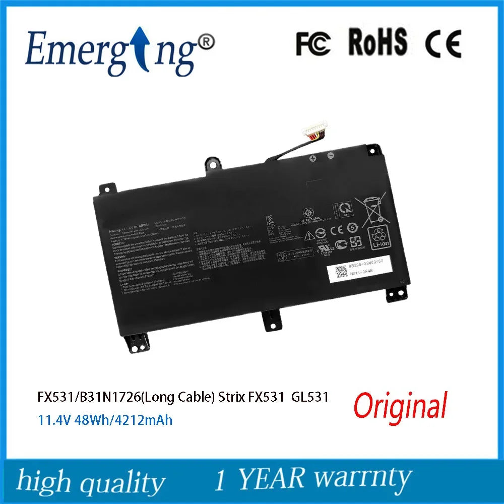 11.4V 48Wh Original Laptop Battery B31N1726 For ASUS ROG Strix FX531 FX531GT PX731 G531  GL531PX531 G512 0B200-03400100