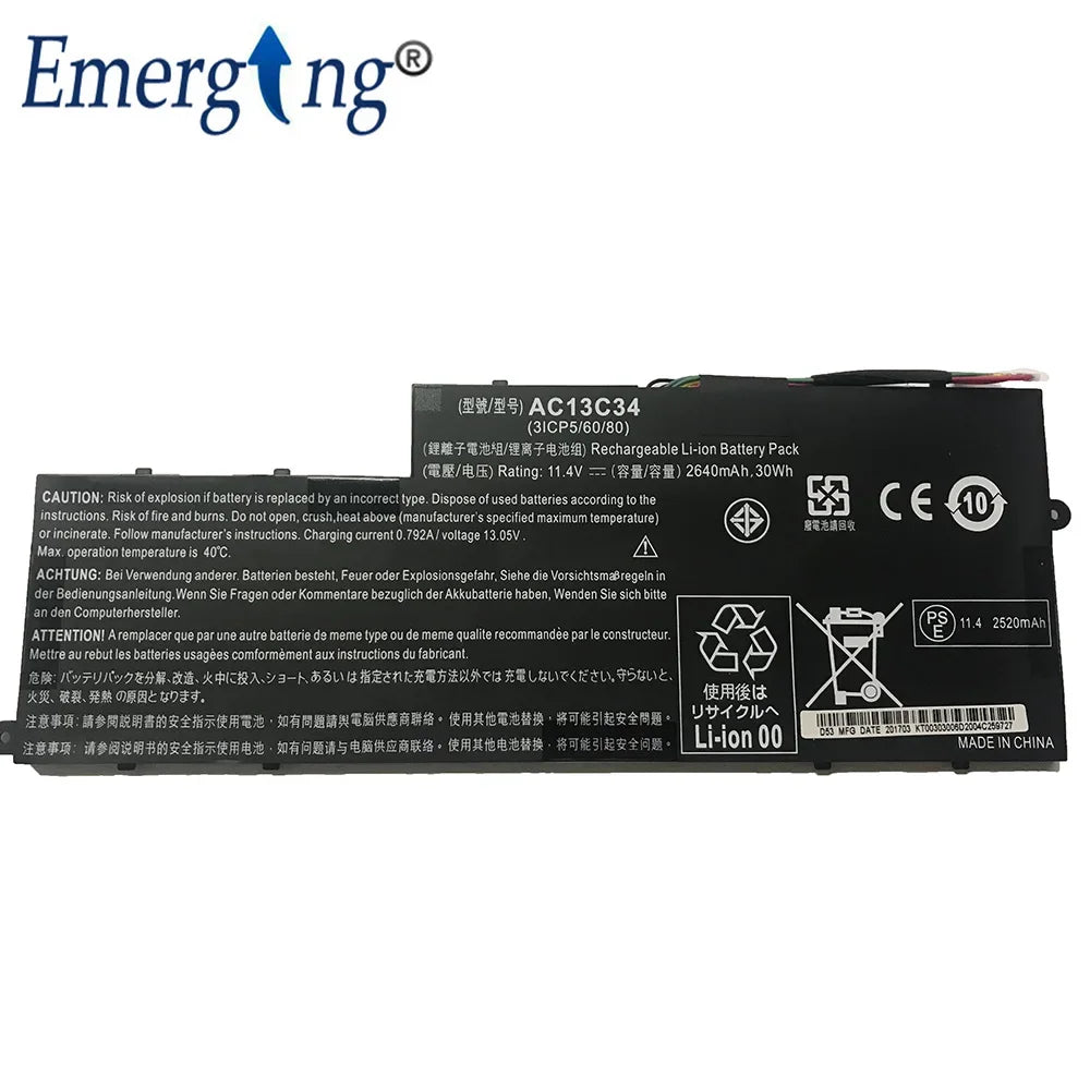 11.4V 30WH Original New AC13C34 Laptop Battery for Acer  Aspire E3 V5-122P ICP5/60/80 V5-132 E3-111 V5-122 V5-121