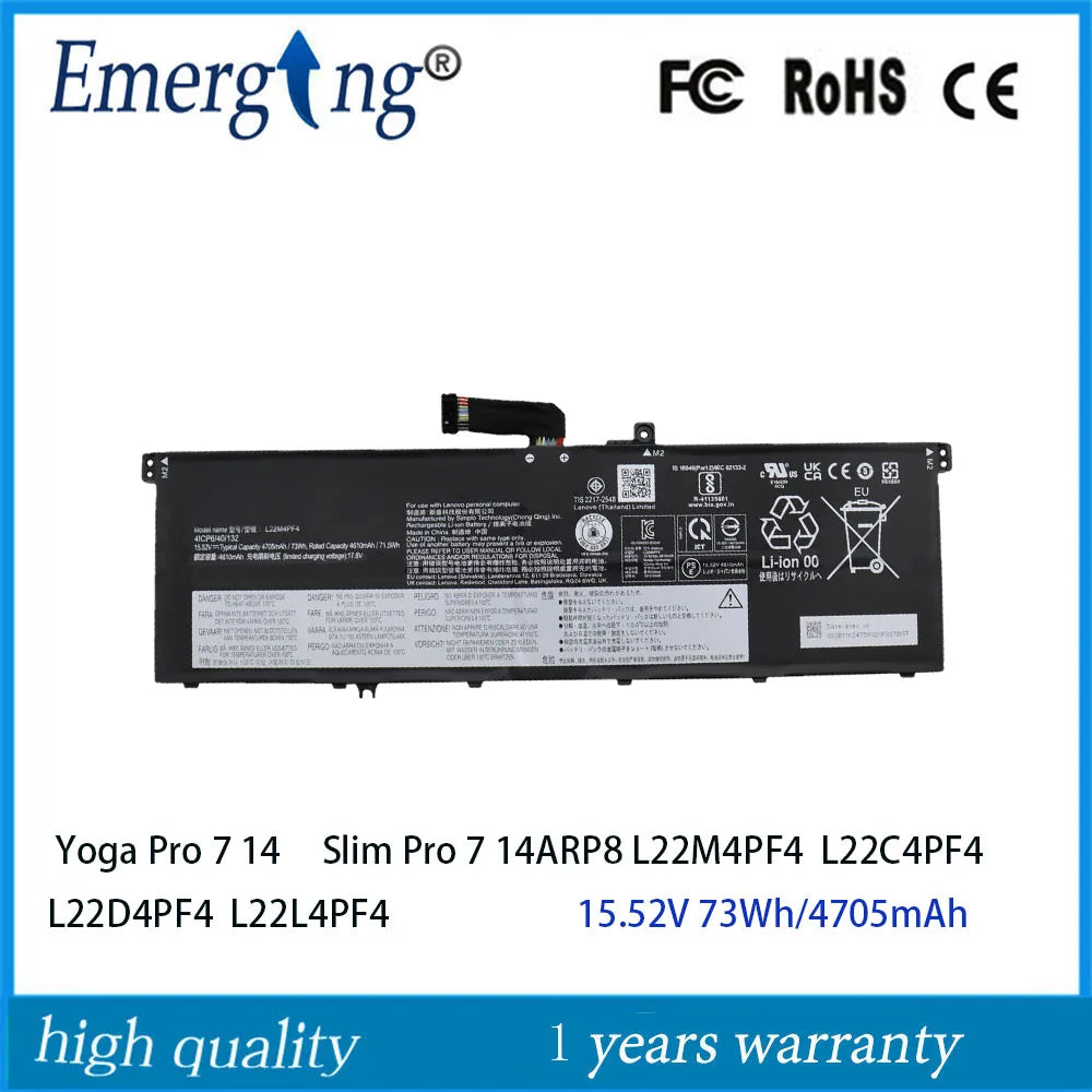 15.52V 73Wh Laptop Battery L22D4PF4  L22L4PF4 For Lenovo Yoga Pro 7 14  Slim Pro 7 14ARP8 L22M4PF4  L22C4PF4 5B11K24754