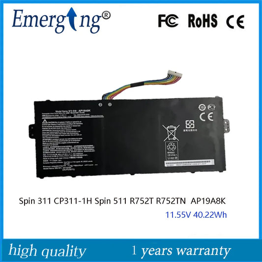 11.55V 40.22Wh AP19A8K  Laptop Battery For Acer Chromebook Spin 311 CP311-1H Spin 511 R752T R752TN Series 3ICP5/58/72