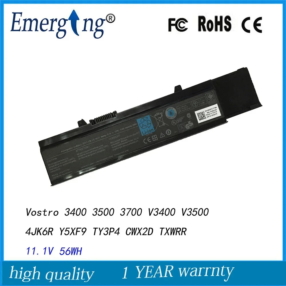 11.1V 56Wh New Original Laptop Battery for Dell Vostro 3400 3500 3700 V3400 V3500 4JK6R Y5XF9 TY3P4 CWX2D 7FJ92 TXWRR