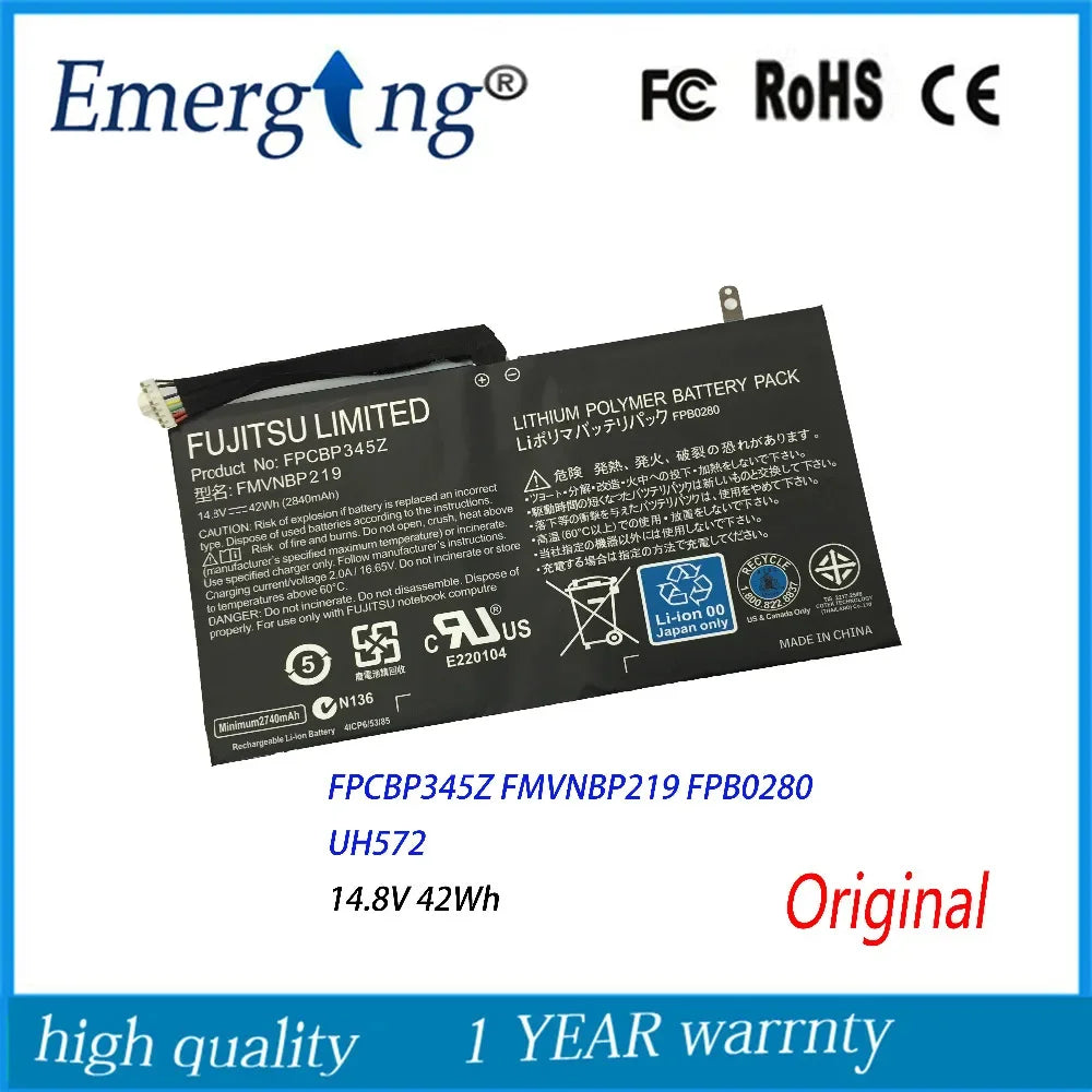 14.8V 42Wh FPCBP345Z Laptop Battery for FUJITSU FMVNBP219 FPB0280 LifeBook UH572 Ultrabook