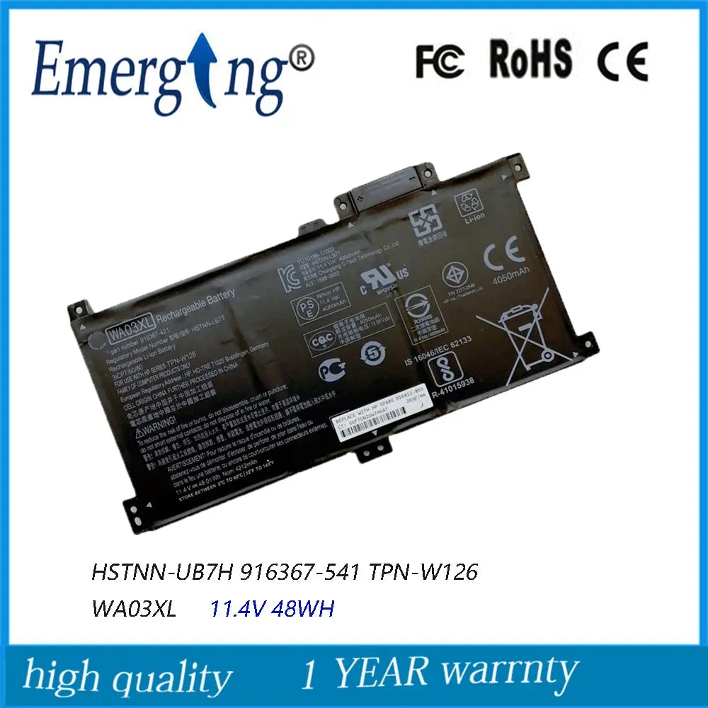 11.4V 48WH New Original Laptop Battery WA03XL for HP Pavilion x360 15-br077nr TPN-W126 14-BA 15-BK 15-BR 15-BR001TX UB7H  LB7T