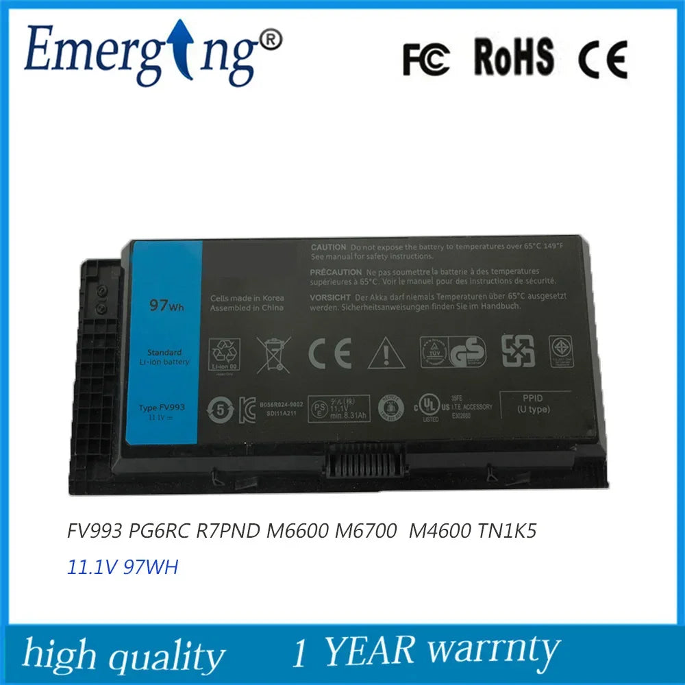 Original FV993 Laptop Battery for Dell Precision M4600 M4700 M6600 M6700 FJJ4W N71FM 3DJH7 97KRM 9GP08 KJ321 PG6RC R7PND 7DWMT