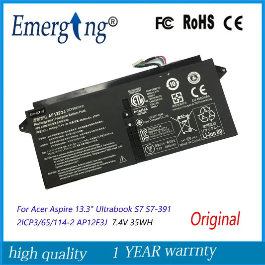 11.1v 35wh New Original  AP12F3J Laptop Battery for Acer 2ICP3/65/114-2  Aspire 13.3-Inch S7 Touchscreen Ultrabook Serie