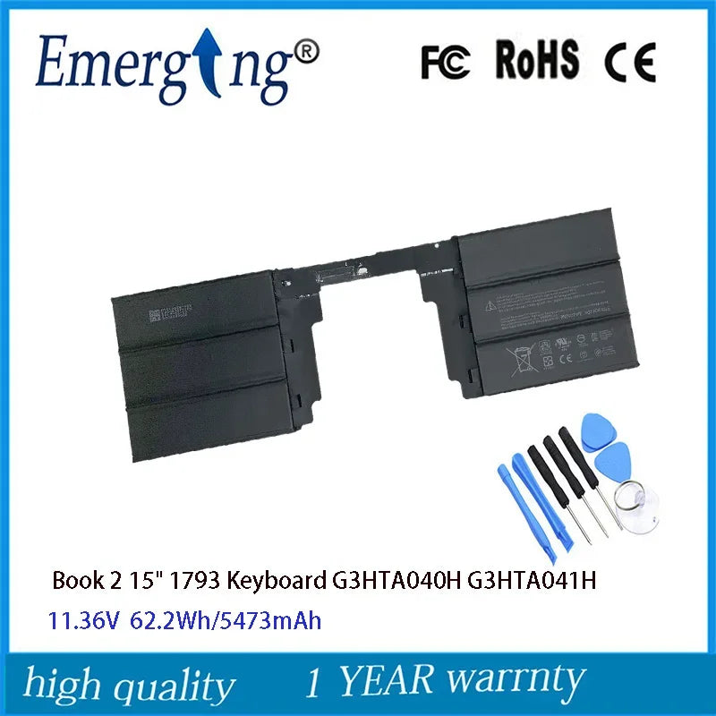 11.36V 62.2Wh New Laptop Battery For Microsoft Surface Book 2 15" 1793 Keyboard G3HTA041H G3HTA040H