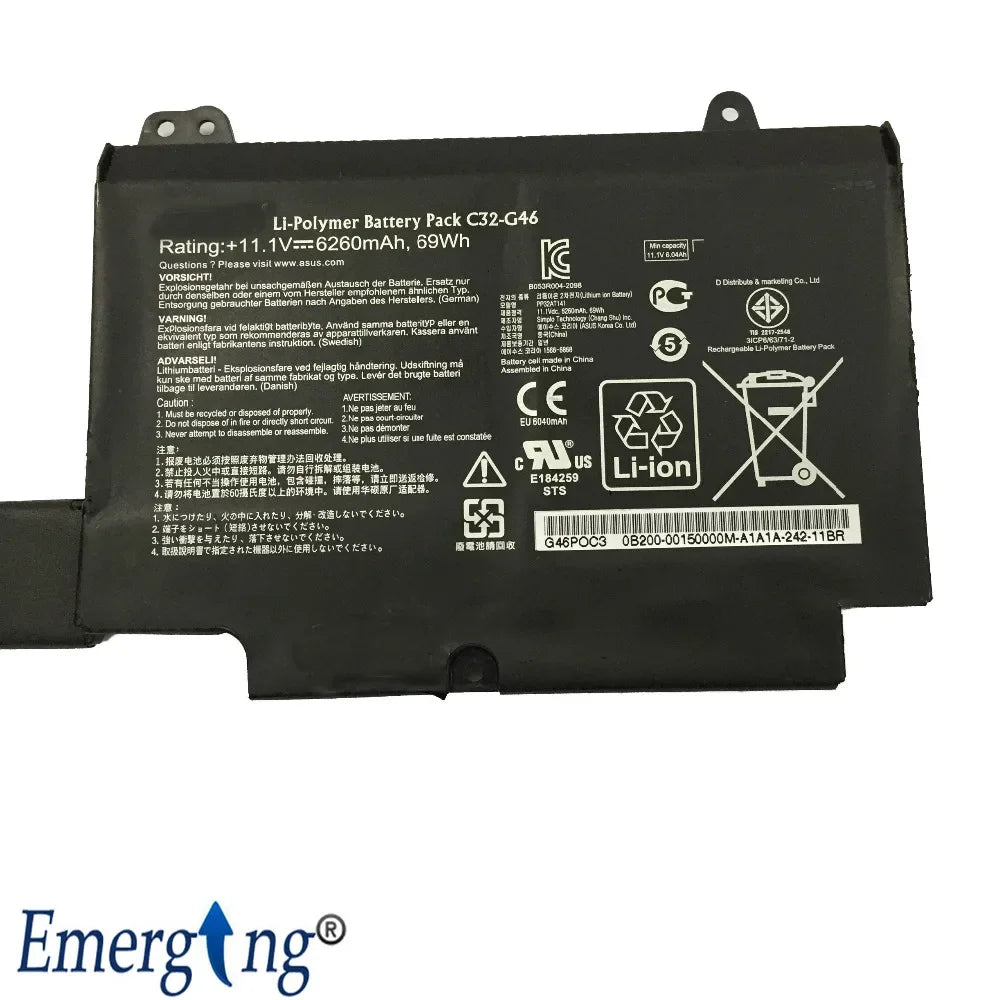 11.1V 69Wh New Laptop Battery for ASUS C32-G46 G46 G46V G46VW Ultrabook PRO