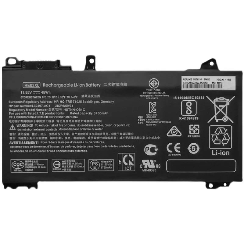 11.55V 45WH Original Laptop Battery RE03XL RF03XL For HP ProBook 430 440 445 450 455 G6 Series HSTNN-DB9N HSTNN-UB7R L32407-2B1