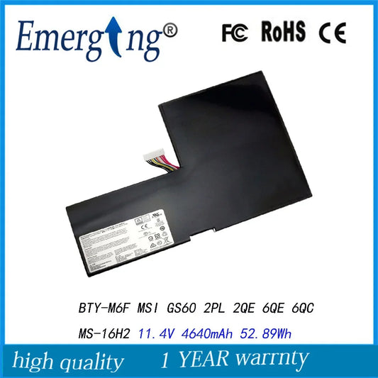 11.4V 52.89Wh New Laptop Battery For MSI BTY-M6F GS60 2PL 2QE 6QE 6QC MS-16H2 MS-16H6 PX60 6QD WS60-20JU