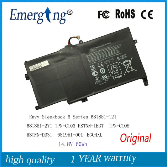 14.8V 60WH New Laptop Battery for HP Envy Sleekbook 6 Series 681881-121 681881-271 TPN-C103 HSTNN-IB3T EG04Xl TPN-C108