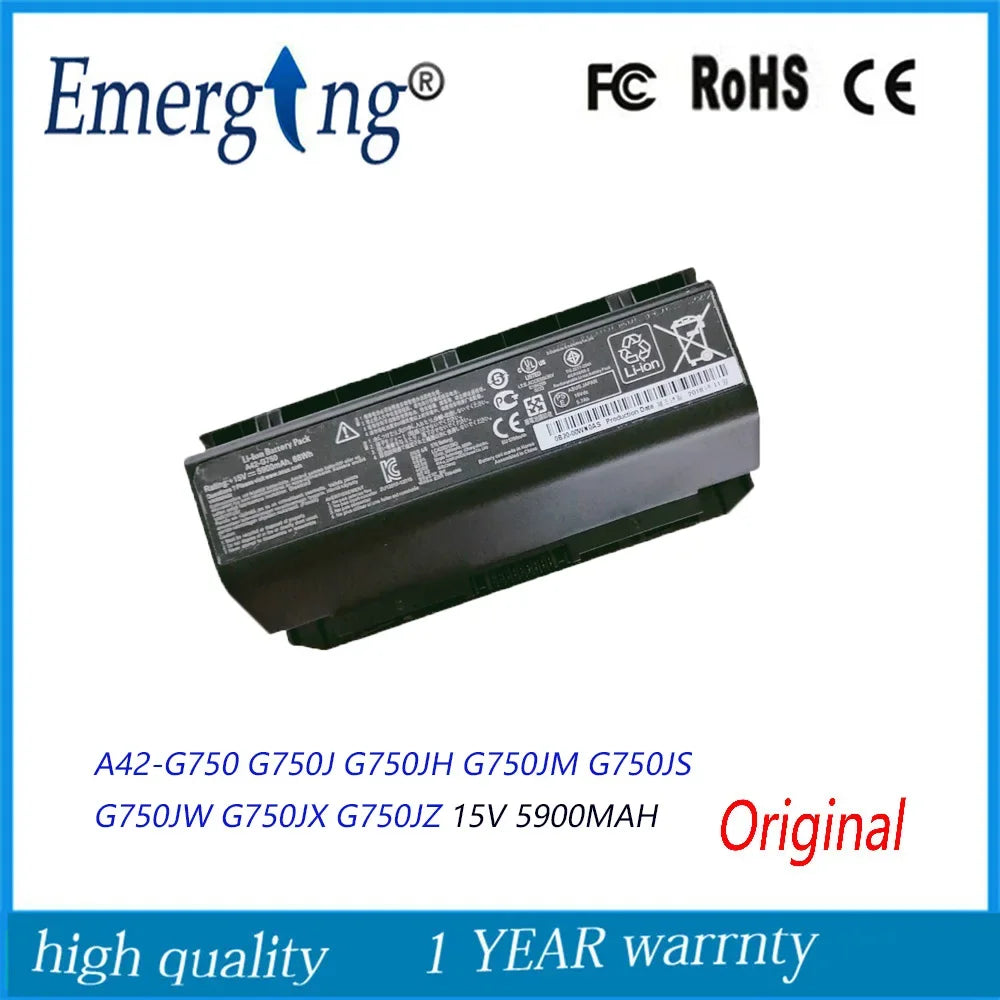 15V 5900MAH Original  New Laptop Battery for ASUS A42-G750 G750J G750JH G750JM G750JS G750JW G750JX G750JZ