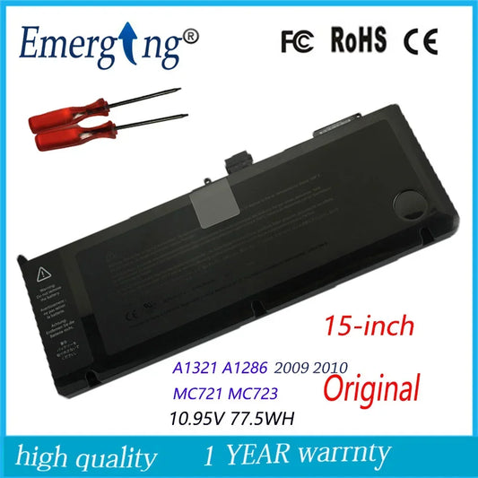 10.95v 77.5Wh New Original Laptop Battery for APPLE A1321 MC371 15Inch A1286 Mid 2009 2010version 372 985 75wy2 With Tools