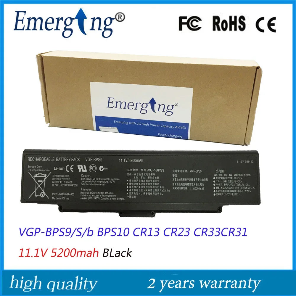 11.1V 5200Mah New  Laptop Battery for SONY VGP-BPS9/S/b VGP-BPL9 BPS10 BPS9 CR23 CR33CR31