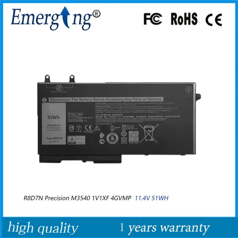 11.4V 51Wh New Original Laptop Battery R8D7N for Dell Latitude 5400 5500 Precision 3540 3550 Inspiron 7590 7591 7791 2-in-1