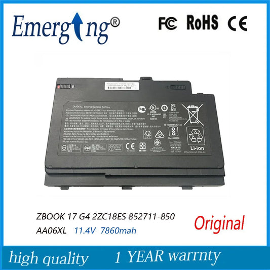 11.4V 7860Mah New Original Laptop Battery for HP ZBook 17 G4 AA06XL 852527-241 852711-850