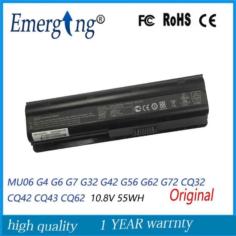 Original 55WH New Laptop Battery MU06 For HP Pavilion G4 G6 G7 G32 G42 G56 G62 G72 CQ32 CQ42 CQ43 CQ62 CQ56 CQ72 DM4 593553-001