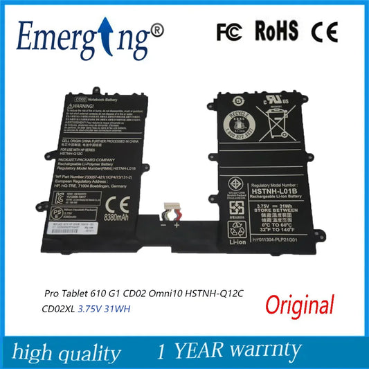 3.75V 31WH New Battery CD02 HSTNN-L01B for HP Pro Tablet 610 G1 Omni10 HSTNN-Q12C 740479-001 733057-422