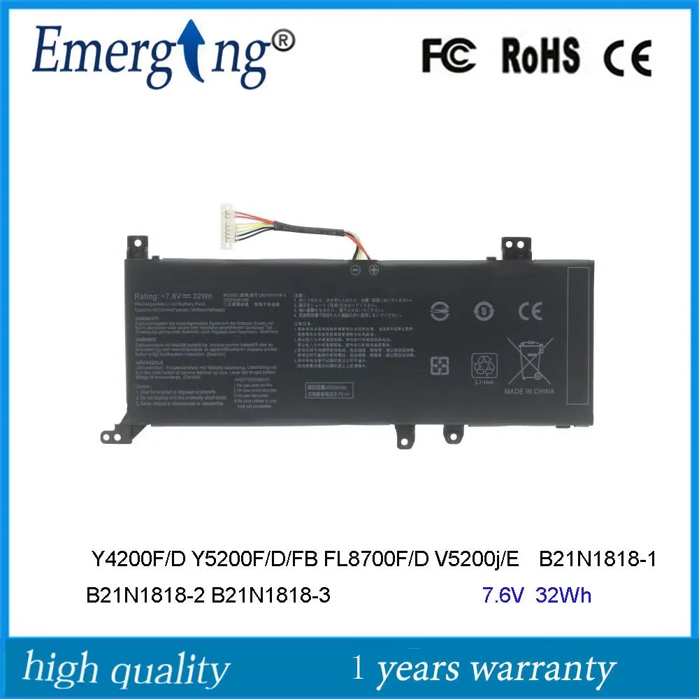 7.6V  32Wh B21N1818-1 Laptop Battery For Asus A409FA  A409FJ B21BnEH E406MAS F509FA P509JA R409UA X409BA 2ICP7/60/80