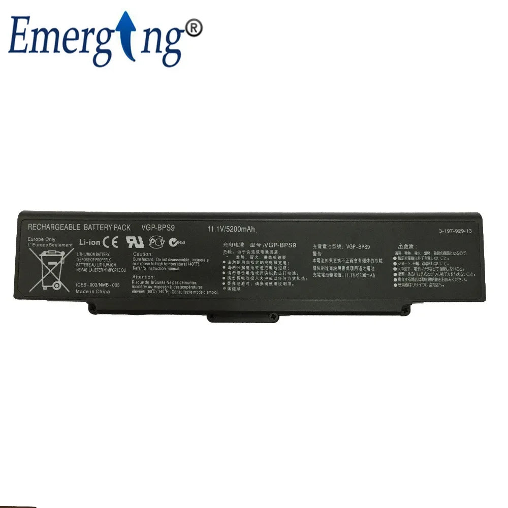 11.1V 5200Mah New  Laptop Battery for SONY VGP-BPS9/S/b VGP-BPL9 BPS10 BPS9 CR23 CR33CR31