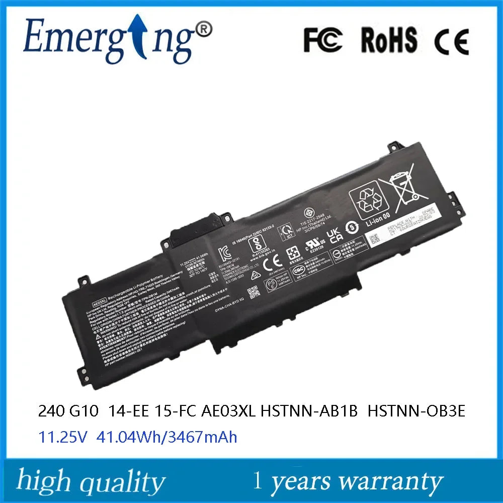 11.25V 41.04Wh New  Laptop Battery AE03XL  for HP 240 G10 14-EE 15-FC HSTNN-AB1B  HSTNN-OB3E