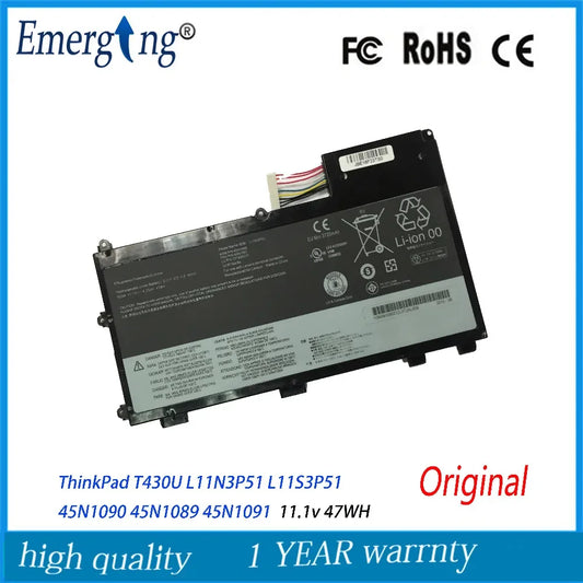 11.1V 47Wh New  Original Laptop Battery for Lenovo ThinkPad  T430U L11N3P51 L11S3P51 45N1090 45N1089 45N1091