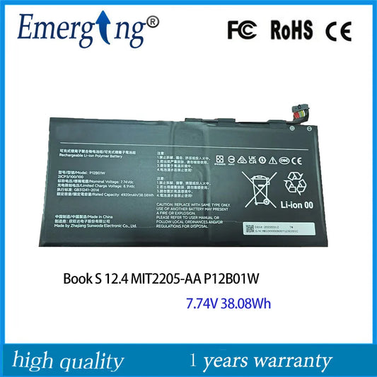 7.74V 38.08Wh New P12B01W Laptop Battery  For Xiaomi  Book S 12.4 MIT2205-AA