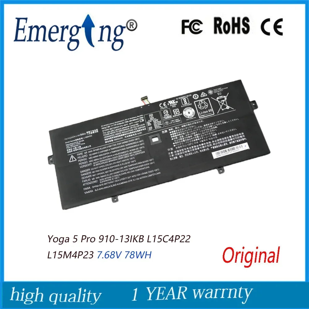 7.68V 78WH New Original  L15M4P23 Laptop Battery  for Lenovo Yoga 5 Pro Yoga 910 910-13IKB L15C4P22