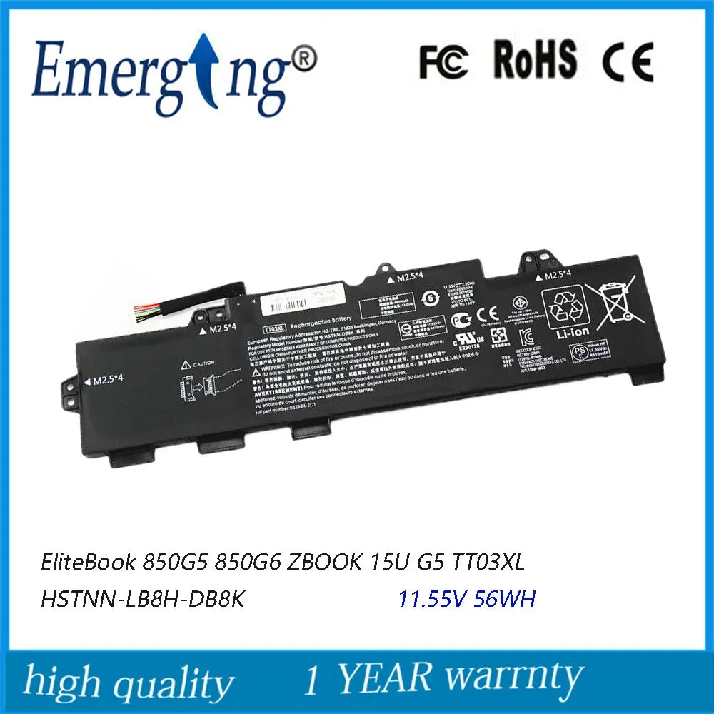 11.55V 56wh New Original Laptop Battery TT03XL for HP EliteBook 755 850 G5 G6 ZBook 15U G5 TT03XL HSTNN-UB7T HSTNN-LB8H DB8K