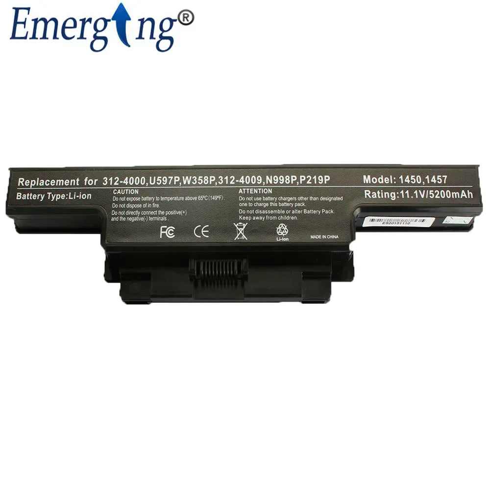 11.1V Laptop Battery for Dell Studio 1450 1458 1457 U597P 312-4009 W358P P219P 312-4000 N998P N996