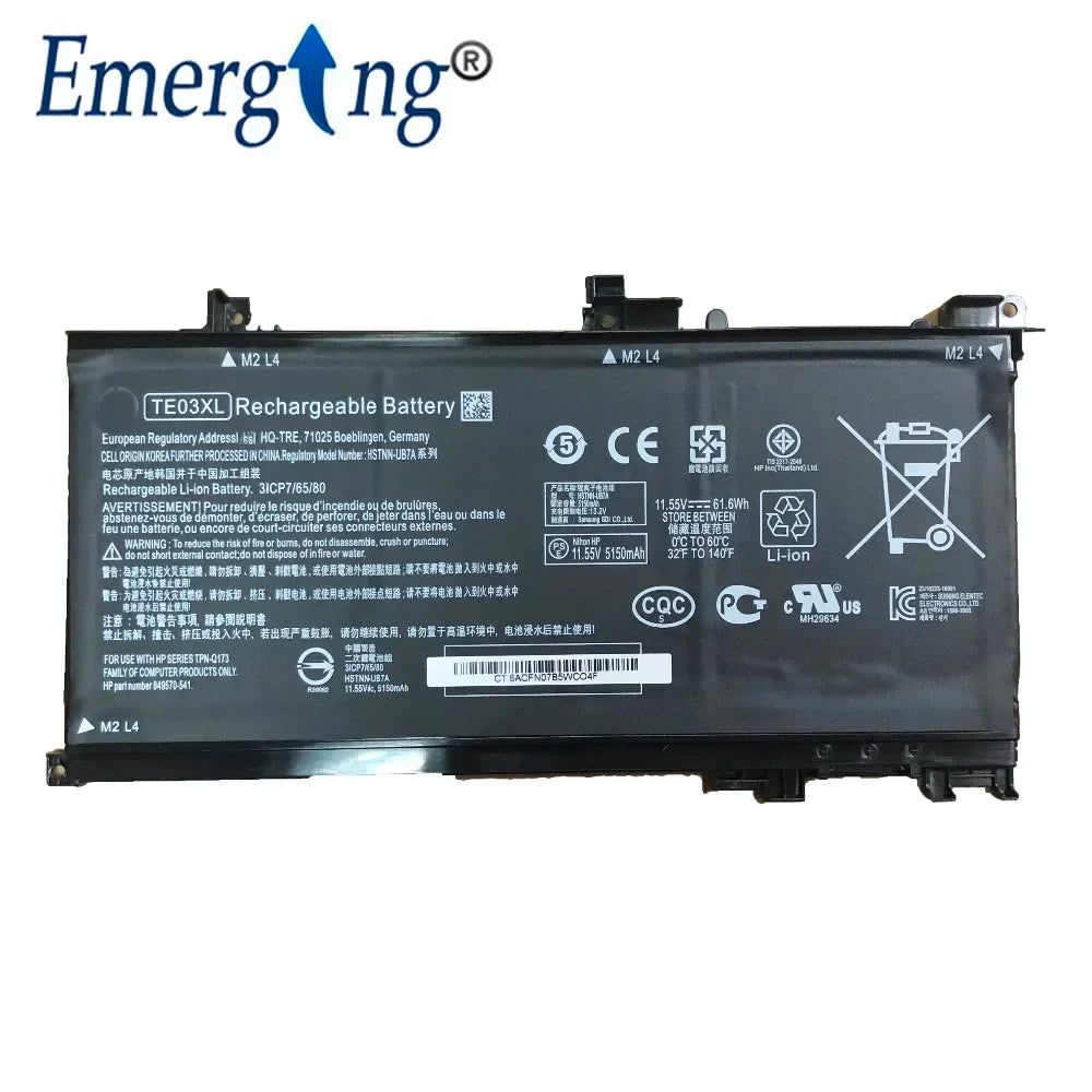 11.55V 61.6Wh New Original TE03XL Laptop Battery for HP 849910 850 TPN Q173 Pavilion 15 UHD  TPN Q173 HSTNN UB7A 15 bc011TX 15