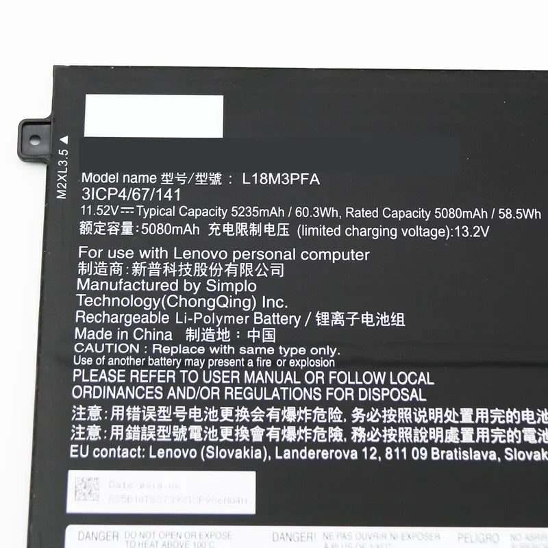 11.52V 60.3Wh New Original  Laptop Battery  for Lenovo Yoga C740-15IML Yoga C740-15 L18D3PF2 L18M3PFA 5B10T83739