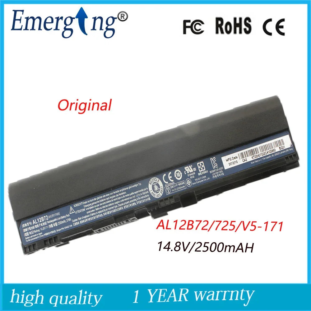 4Cell 14.8V  2500mah Original New Laptop Battery for Acer AL12B72 Aspire 725 726 V5-171 V5-121 V5-131