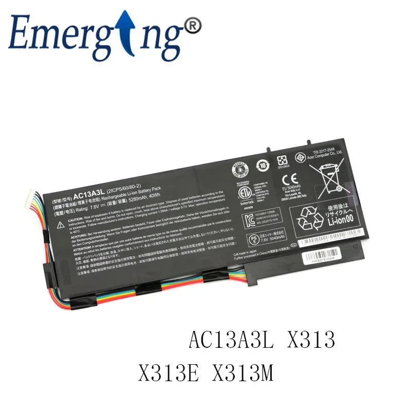 7.6V  5280Mah Original  AC13A3L  Laptop Battery for Acer AC13A3L TravelMate X313-M series C1-Y1-a21 2ICP5/60/80-2