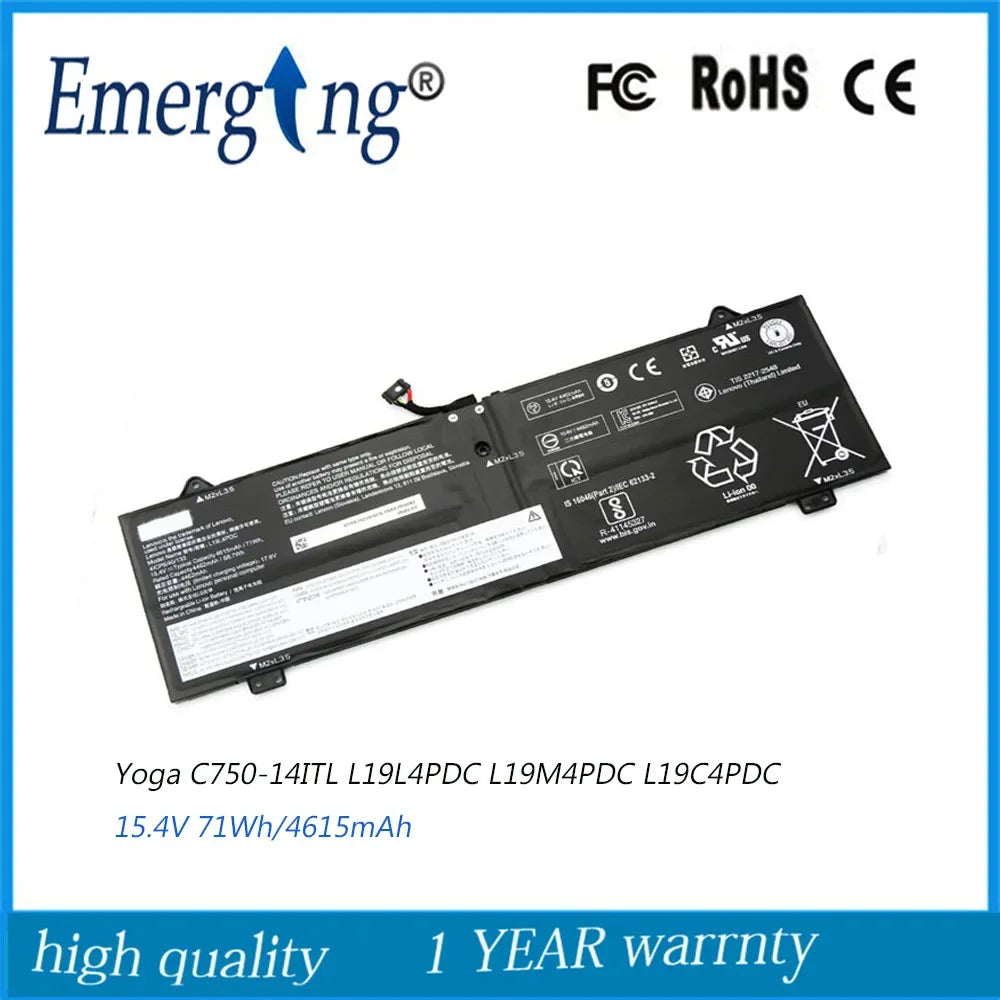 15.4V 71WH New Original Laptop Battery for Lenovo Yoga C750-14ITL L19L4PDC L19M4PDC L19C4PDC