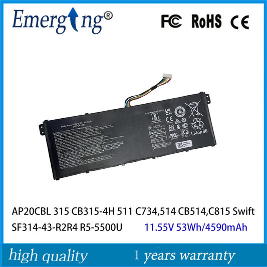 AP20CBL Laptop Battery For Aspire Vero AV15-51-55K2 Swift 3 SF314-511-54EB Aspire 5 A515-45-R386 11.55V 53Wh