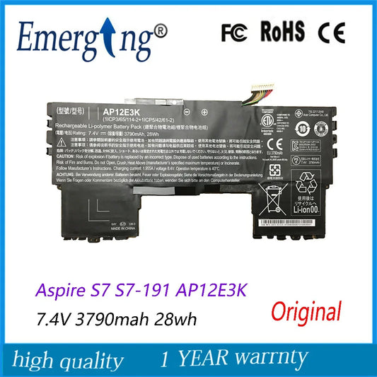 7.4V 3790mAH 28WH Original  AP12E3K Laptop Battery for Acer Aspire  S7-391-53314G12aws 11CP5/42/61-2  S Ultrabook Series