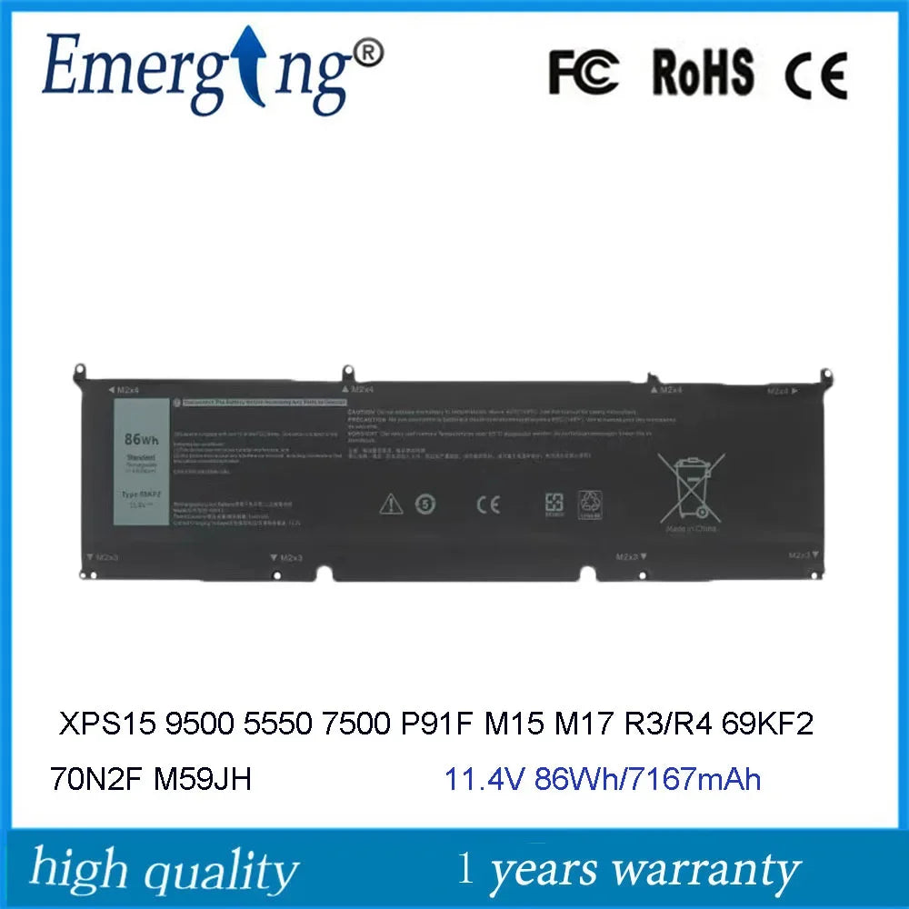 11.4V 86Wh 69KF2 8FCTC Laptop Battery  For Dell  Alienware M15 M17 R3 2020 P87F P45E XPS 15 9500 Precision 5550 Inspiron 7500