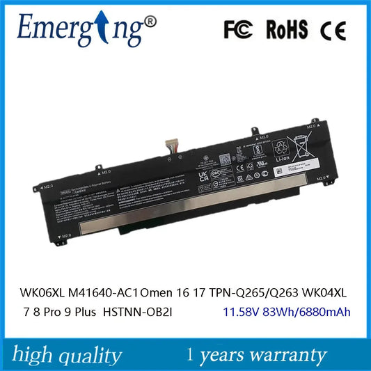 WK04XL WK06XL Laptop Battery for HP Omen 16 17  7 8 Victus Pro TPN-Q263/Q264 	M41640-AC1 HSTNN-OB21 TPN-Q265 TPN-Q266 	TPN-Q280