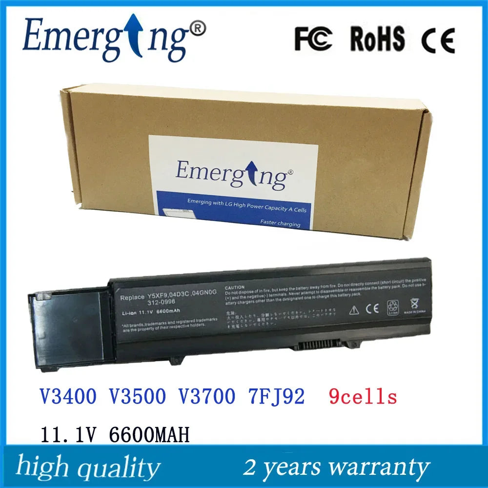 9cells 11.1V New Laptop Battery 7FJ92  for Dell Vostro 3400 3500 3700 V3400 V3500 4JK6R Y5XF9 TY3P4 CWX2D TXWRR