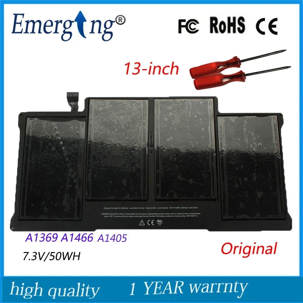 7.3v 50Wh New  Original A1405  Laptop Battery for Apple MacBook Air 13Inch A1369 Mid 2011 A1466 Mid 2012 MC503 MC504 With Tools