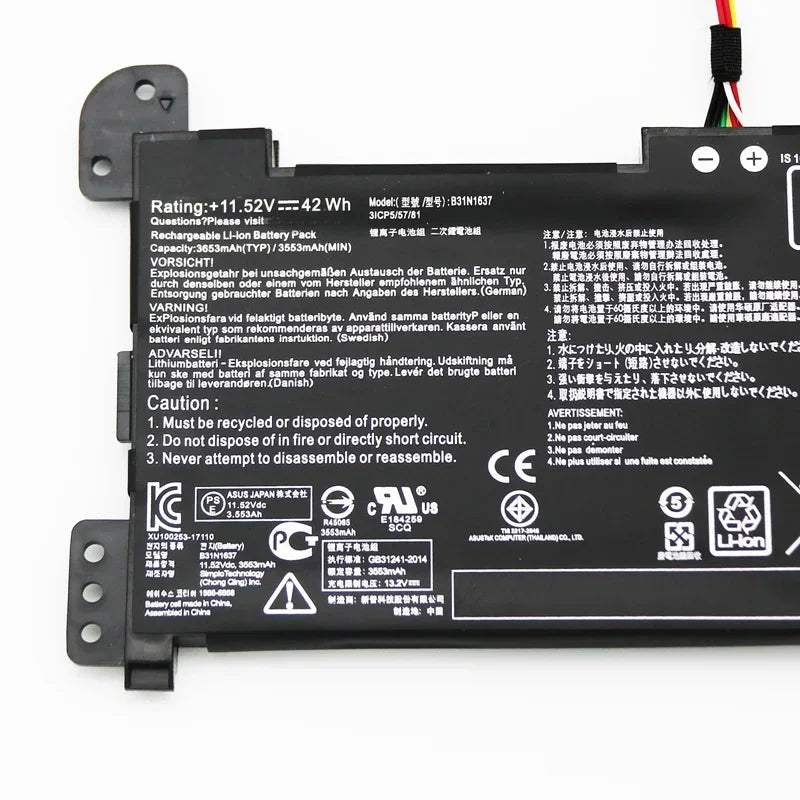 11.52V 42Wh Laptop Battery B31N1637 For ASUS VivoBook S15 S510UA S510UQ S510UN S510UR F510UA X510 X510UA X510UF X510UQ