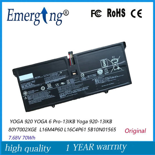 7.68V 70Wh Laptop Battery L16M4P60 L16C4P61 For Lenovo YOGA 920 6 Pro-13IKB Yoga 920-13IKB 80Y7002XGE 5B10N01565