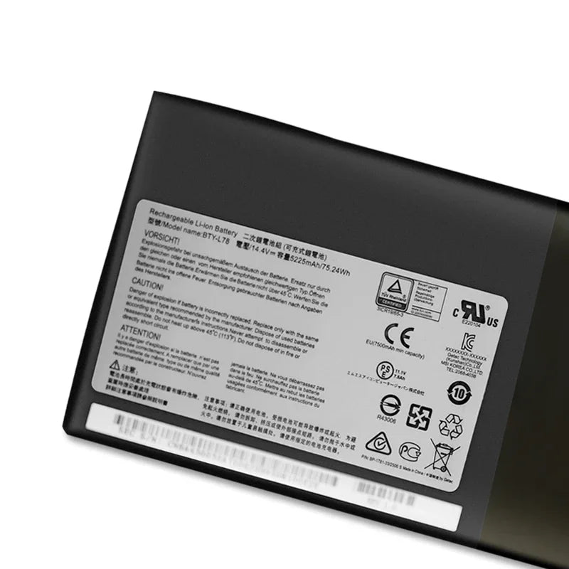 14.4V 75.24WH 5225mah  BTY-L78 New Laptop Battery For MSI GT80 2QE-035CN GT73 GT73VR 6RF-094CN